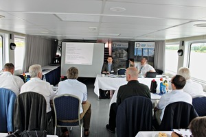  Managing Director Dr. Jens Uwe Pott (left) and President Dr. Eike Bielak welcomed the participants to this year’s VBF general meeting on a Weser passenger vessel 