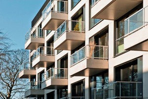  Two of many successful reference examples are this curtain wall façade made of light gray façade elements and balconies for a project in Hamburg – the balconies are provided with ­hydrophobic treatment and micro bevel ... 