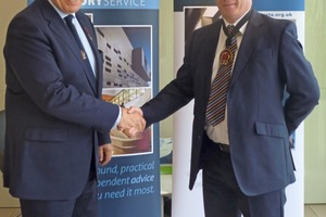  Martyn Fear (left) hands over to the new President of The Concrete Society William Doherty (right)  