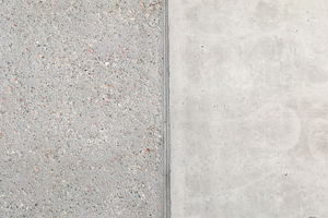  On the left: surface after removal of the formwork; on the right: sand-blasted surface of an R concrete 