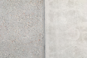 On the left: surface after removal of the formwork; on the right: sand-blasted surface of an R concrete 