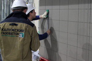  Workers check the result of the horizontal and vertical cutting process of the green cake 