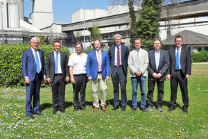  Host and speakers at the 2018 Dyckerhoff Weiss artificial stone conference in Wiesbaden (left to right): Martin Möllmann, Christian Bechtoldt, Kaspar Hauser, Günter Laubinger, Dr. Christoph Müller, Michael Groschopf, Klaus Neu and Stefan Heeß  