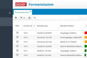  Die Formenübersicht im Formenstamm. Die Ampel zeigt mit den Farben Grün, Gelb und Rot an, wie bald eine Wartung notwendig ist  