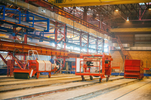  New Gorod Hollowcore Plant showing from left the Bed Cleaner, the Cross-cut Saw and the Universal Extruder 