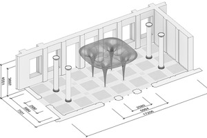  Axonometrie des Ausstellungsraums mit dem Pavillon  