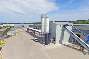  Aerial view of completed and cladded batching plant and outer distribution system tracks 