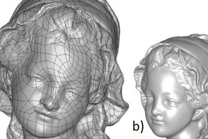  Reverse engineering from auto-surfacing. a) CAD surface; b) mesh 