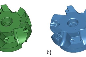  Vollständige Flächenrückführung. a) vollständig neu konstruiertes CAD-Modell; b) Gitter 