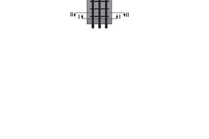  Fig. 8: Position of sections I-I and II-II (left) as well as cross-section of a 3D printed reinforced-concrete column in section I-I (center) and in section II-II (right) 