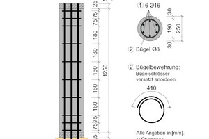  Fig. 5: Reinforcement plan (top) as well as view and plan view (below) of the reinforcement cage 