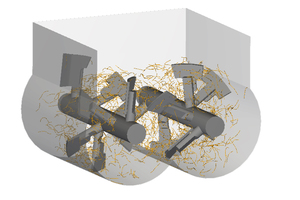  Simulation Doppelwellenmischer mit Fasern (Körnung ausgeblendet) 