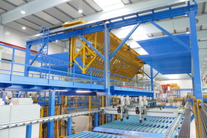  The magnet crossbeam places the mesh in the pallets, operates the intermediate buffer and deposits mesh on the stacker cart  