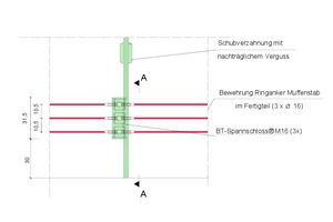  <div class="bildtext_en">Fig. 1a: Schematic representation of the design of a peripheral tie with the BT turnbuckle (plan)</div> 