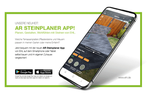  Mit der AR Steinplaner App von Ehl lassen sich die richtigen Pflastersteine, Terrassenplatten und Mauern finden 