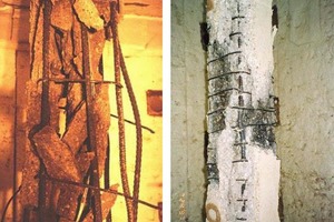  Fig. 7: Spalling in HSC columns after fire resistance test: (a) ties bent at 90 degrees; and (b) closer spaced ties bent at 135 degrees 