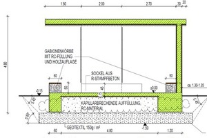  Schnitt Ausführungsplanung zeigt Doppelwandpfeiler, in die die Decken eingespannt sind 