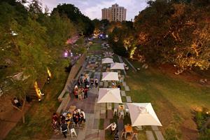  Visitors to the Rolex Arts Weekend enjoy the newly created terraced garden  