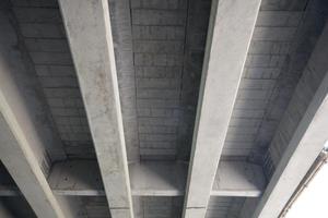  The underside of the newly constructed river bridge showing the T-beams and the permanent concrete shuttering 