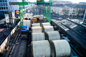  Owing to the limited storage capacities on Landsberger Strasse, Berding Beton had to ensure continuous delivery for the construction site in Munich 