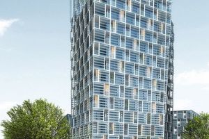  Smart green Tower: Die vorgehängte Fassade aus Glasfaser-Kunststoff-Profilen (GFK-Profile) mit integrierter Photovoltaik ist besonders nachhaltig und ressourcenschonend. Der CO2-Abdruck ist signifikant geringer; zudem werden 45 % graue Energie, d.h. die für Herstellung, Transport, Lagerung, Verkauf und Entsorgung benötigte Energie, eingespart. In Gesamtbetrachtung der Fassade inklusive Montage und Unterhalt entsteht ein konkurrenzfähiger Preis zu aktuellen Fassadenlösungen. 