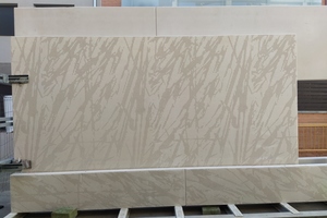  Fig. 2: The façade panels are 10 cm thick and made of white cement, with a textured finish using Graphic Concrete technology 