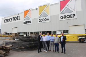  Dr. Thomas Kranzler (Managing Director of Syspro-Gruppe Betonbauteile), Vincent Kerkstoel (Managing Director of Kerkstoel Group), Pascal Kerkstoel (Managing Director of Kerkstoel Group), Kurt Guldentops (Managing Director of Kerkstoel 2000+), Frederick Jonckheere (Kerkstoel) and Silvio Schade (BFT International/ from left to right) on Kerkstoel’s company site 