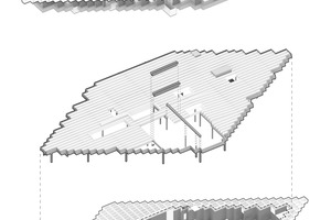  Ein Ringtragwerk umschließt die innere Dachkonstruktion, eine enge Anordnung von Haupt- und Nebenträgern (o. M.) 
