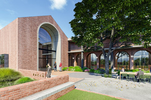  A view from the south side of the winery through the two dispatch store arches and the wine tasting hall arches beyond 