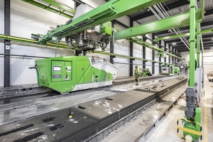  <div class="bildtext_en">Elematic’s Modifier E9 is working hand-in-hand with the Extruder E9 that casts the hollow core floor slab (here at Contiga Plant in Bergen/Norway)</div> 