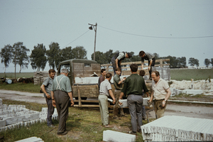  A historic picture from the early years of concrete manufacturing in a crafts production cooperative typical in the GDR 