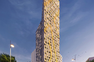  The rendering shows the new residential tower – Q-Tower – in Vienna 