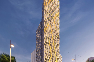  The rendering shows the new residential tower – Q-Tower – in Vienna 