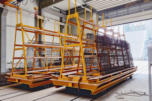  Transport trolleys ­deliver reinforcement mats 