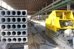 View into the hollow-core floor slab production of United Precast Concrete in Dubai Industrial City 