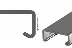  Fig. 2: Querschnitt der Ankerlosen Befestigungsschiene JTB-LA (links) u. sichere Verankerung durch seitliche Stanzung (rechts) 