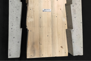  Fig. 1: push-out test specimen with sawtooth connection after shearing of the timber (left) 