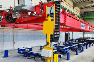  In der Doppelwandfertigung sorgt ein stationäres Vario Turn Palettenwendegerät für einen teilautomatischen Wendeprozess 