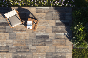  A clear line and a surface with striped-effect appearance characterize the Landhaus slab made by FCN  