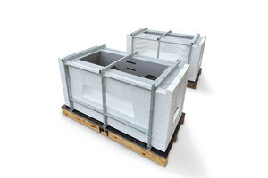  EPS (polystyrene) composite mold. Wasa textured form liners are inserted into the lower halves of the molds. The flexible polyurethane form liner also makes it possible to seal the assembled mold parts  