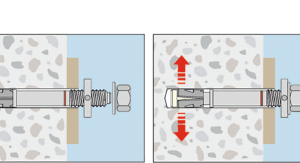  Fig. 2: The BZ3 Dynamic wedge anchor is suitable for push-through installation, in which case the attachment is installed above the preinstalled dowel … 
