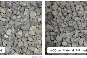  Fig. 2: Visual comparison of the original aggregate with the recycled aggregate treated with the reCO2ver process 