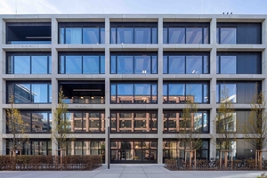  Façades are articulated by a grid composed of architectural concrete elements  