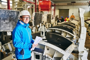  Ing. Boris Binder, BSc., Lean Manager and Production Head of MABA Fertigteilindustrie GmbH, in front of the new production line for the Wiental Canal lining segments. Production started in October of 2024 