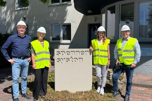  Fig. 1: Spenner Syston GmbH managing director, Andreas Schimanski, welcomed BFT International editorial team members Kristin Hanneforth, Karla Knitter, and Silvio Schade (from left) to the site. He went on to provide detailed insights into the precast plant modernization plans  