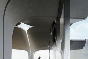  The principle of serial concrete formwork is also used in the design of the stations and translated into a system of modular shells that can form different sizes and geometries for stopping stations in series 