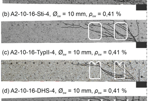  Fig. 1: Saw cuts of selected test specimens with different types of punching shear reinforcement 