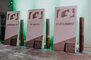  Fig. 1: The three specimens clearly show the different constituents of standard concrete, recycled-aggregate concrete, and the Ecoelement 