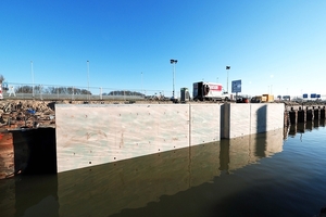  Fig. 2: The sea harbour quay wall; preast GPC skirts with GPC backfill 
