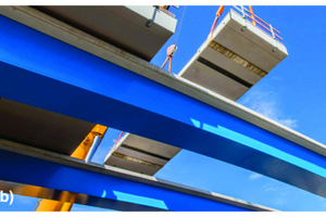  Fig. 1: a) Bridge over the L67 near Kalkar, Nesseler; b) Bögl modular bridge over the B299 near Sengenthal, Max Bögl; c) Rapid construction bridge over the Swistbach near Heimerzheim, Heitkamp 